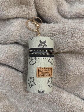 Beige Patterned Keychain Lipstick Holder